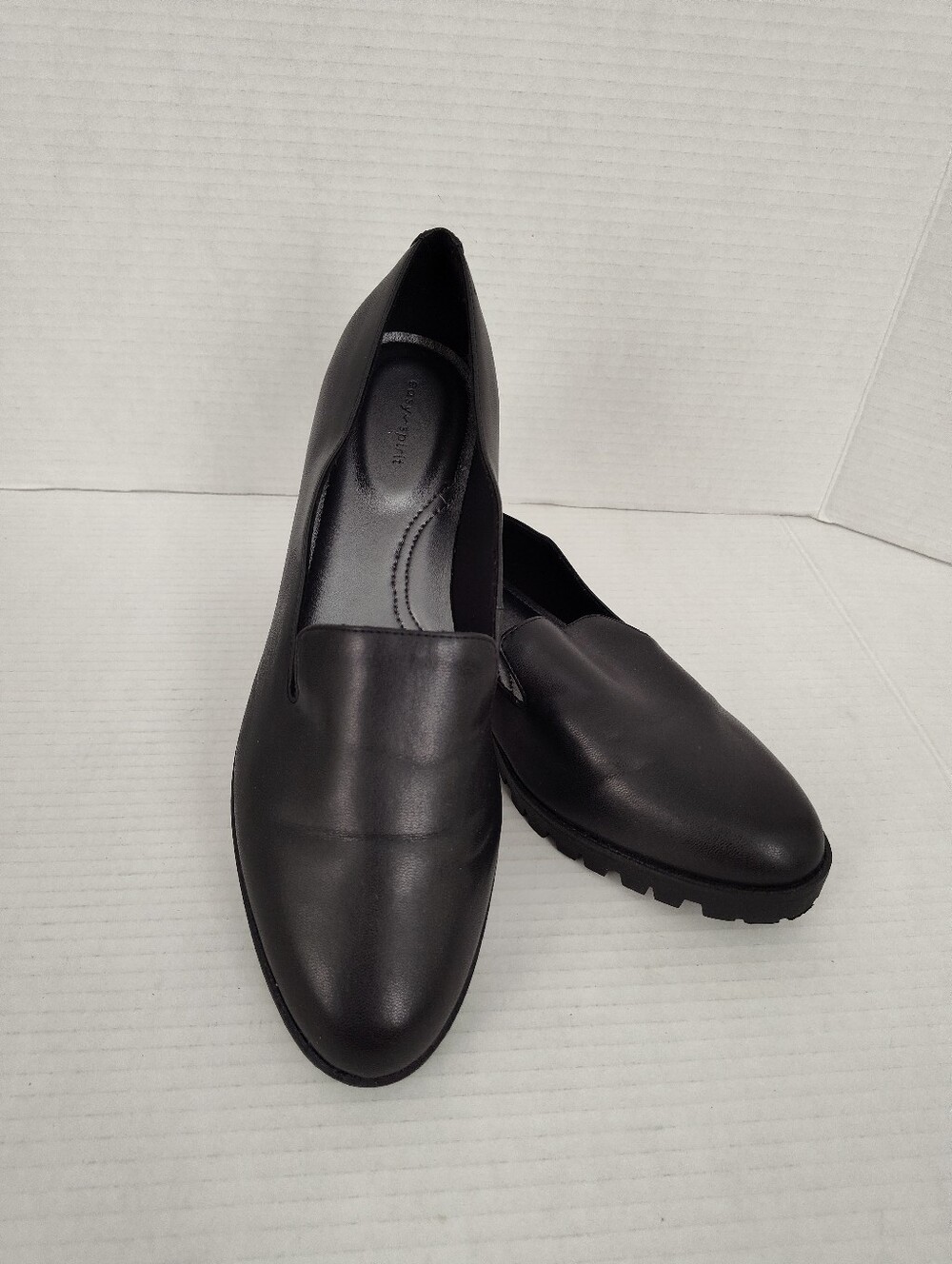 Easy Spirit Geva Womens Slip On Loafers Size 9W Black Slip on Lug Sole Shoes